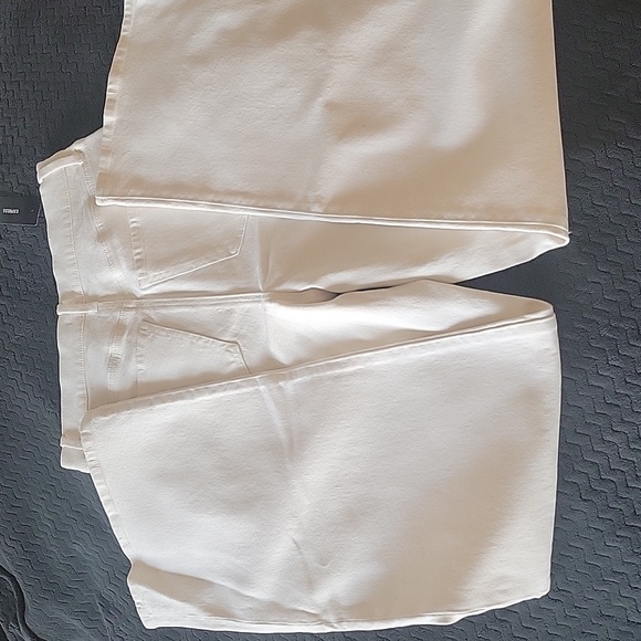 Express | High Waisted Ivory Wash Drawstring Wide Leg Jeans - Picture 5 of 9